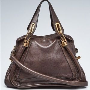 CHLOE Dark Brown Pebbled Leather Medium Paraty Bag
